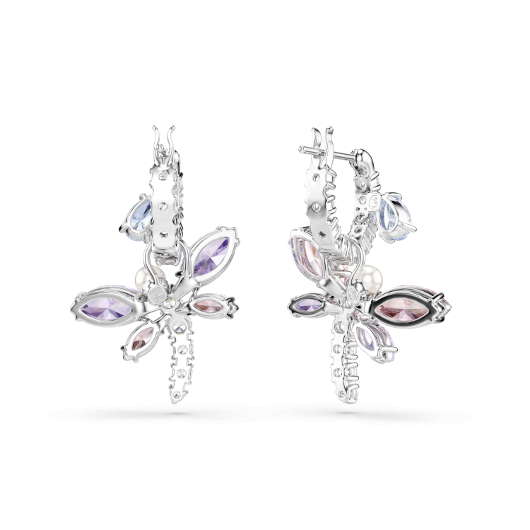 Ariana Grande x Swarovski drop earrings, Mixed cuts, Dragonfly, Multicolored, Rhodium plated