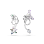 Ariana Grande x Swarovski drop earrings with ear jacket, Mixed cuts, Dragonfly, Flower, Multicolored, Rhodium plated