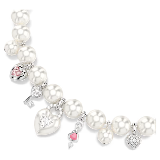 Idyllia necklace Crystal pearl, Mixed cuts, White, Rhodium plated