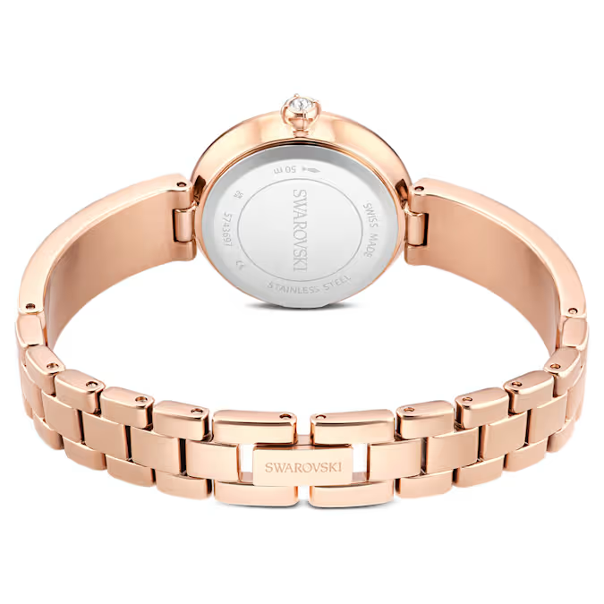 Matrix pearl bangle watch Swiss Made, Crystal bracelet, Black, Rose gold-tone finish