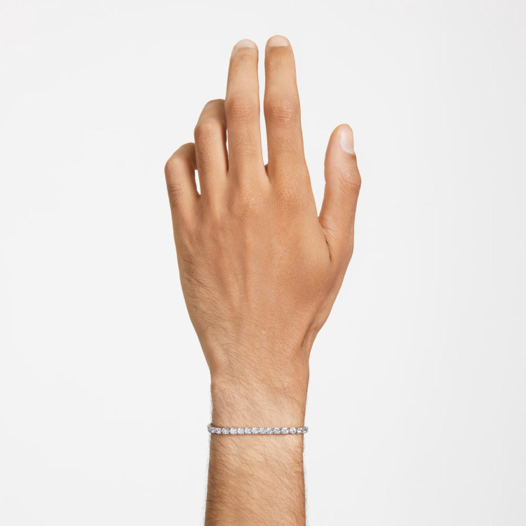 Matrix Tennis bracelet Round cut, Small, White, Rhodium plated