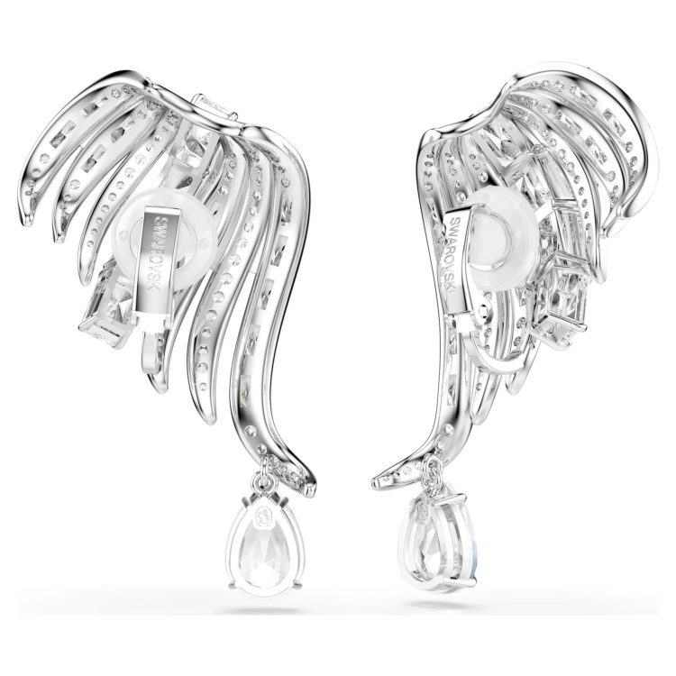Vienna clip earrings Mixed cuts, Swan, White, Rhodium plated