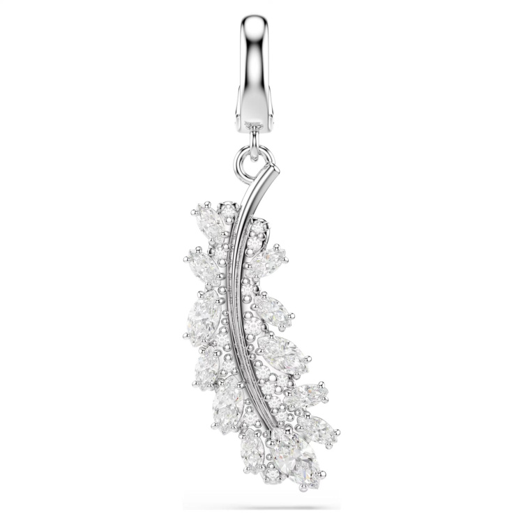 Vienna charm Mixed cuts, Feather, White, Rhodium plated