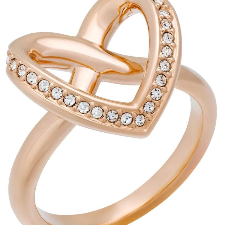 Swarovski Cupidon Rose Gold Plated Clear Crystal Pavé Heart Womens Ring
