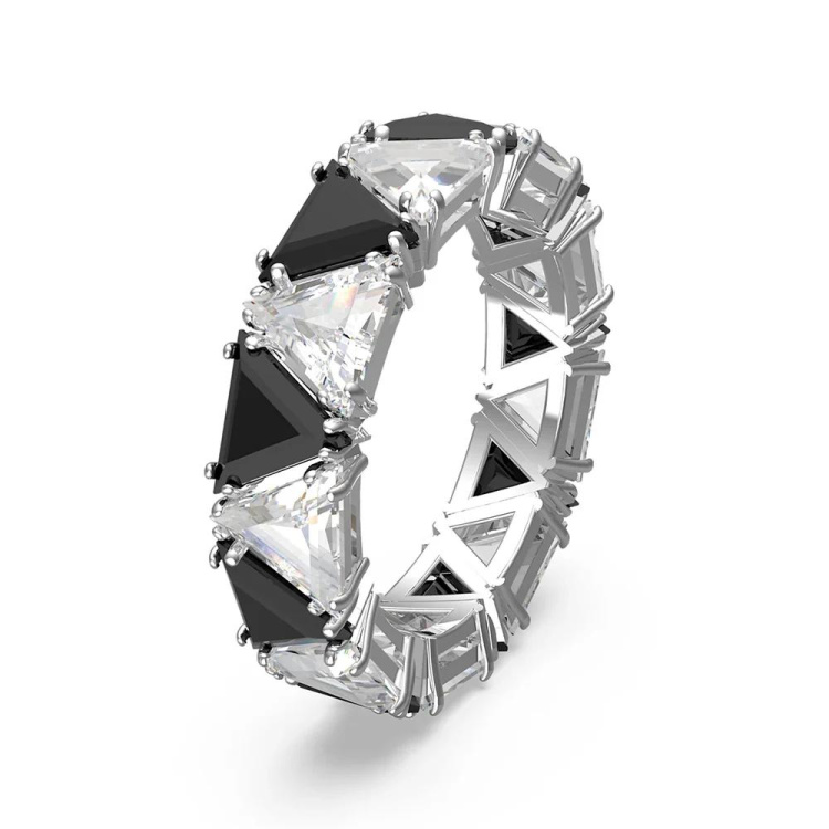 Ortyx cocktail ring Triangle cut, Black, Rhodium plated