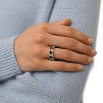 Ortyx cocktail ring Triangle cut, Black, Rhodium plated