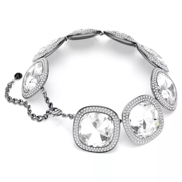 Una Angelic choker Cushion cut, White, Ruthenium plated