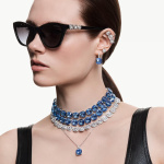 Millenia drop earrings Cushion cut, Blue, Rhodium plated