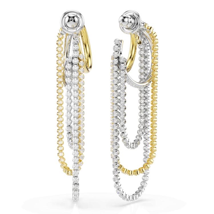 Hyperbola earrings, Layered, Round cut, White, Mixed metal finish