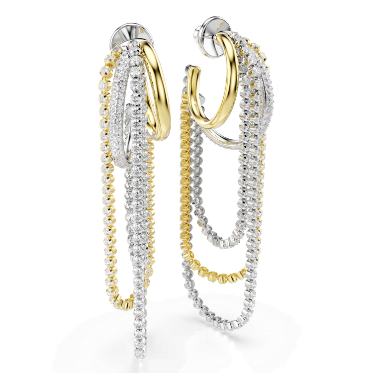 Hyperbola earrings, Layered, Round cut, White, Mixed metal finish