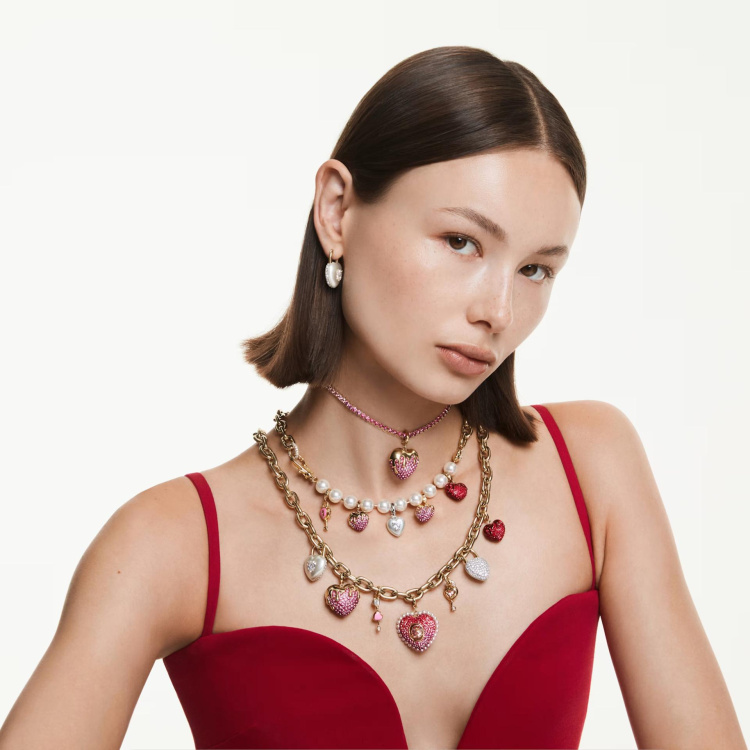 Idyllia necklace Mixed cuts, Heart, Key, Multicolored, 18K gold finish
