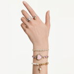 Idyllia Heart watch Crystal bracelet, Pink, Gold-tone finish