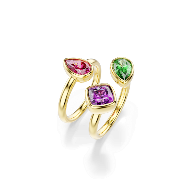 Imber cocktail ring, Set (2), Mixed cuts, Multicolored, 18K gold finish