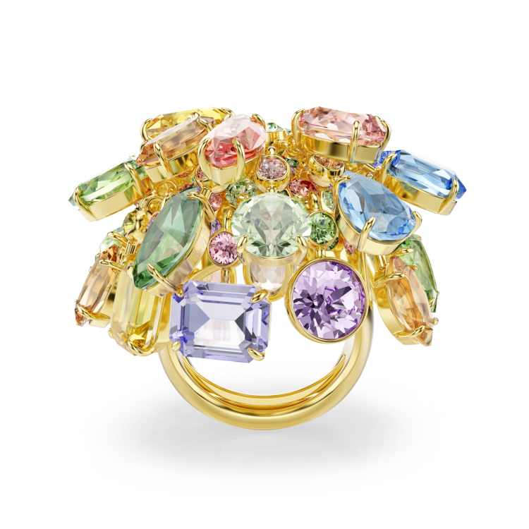 Gema cocktail ring, Mixed cuts, Multicolored, Gold-tone plated