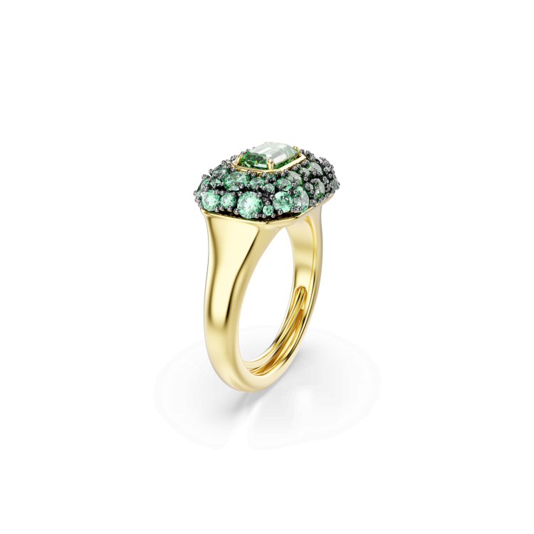 Sublima cocktail ring, Octagon cut, Green, Gold-tone plated