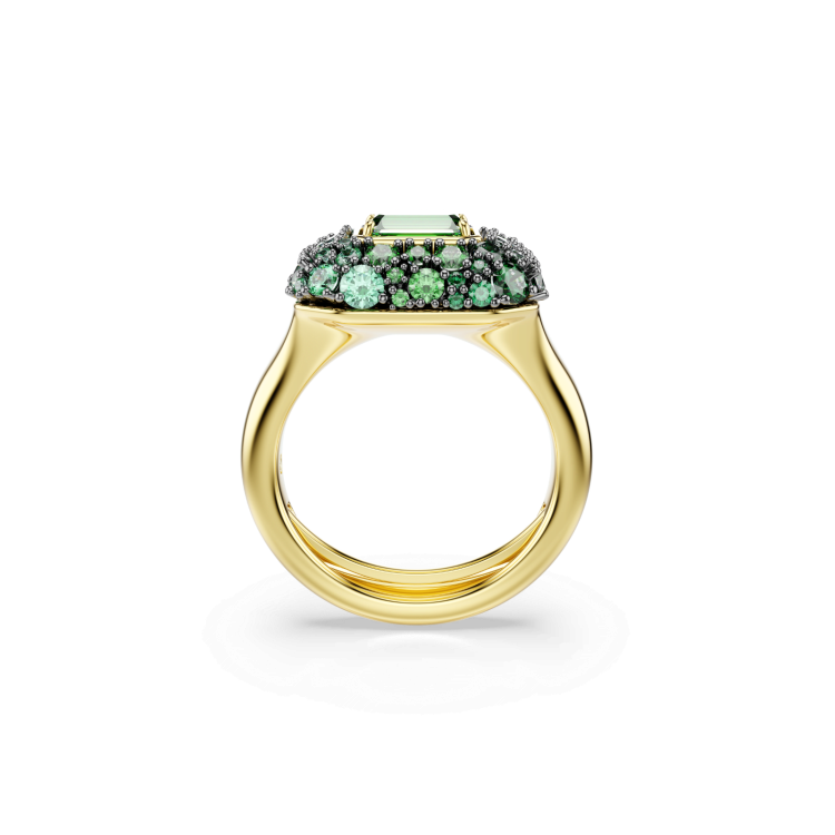 Sublima cocktail ring, Octagon cut, Green, Gold-tone plated