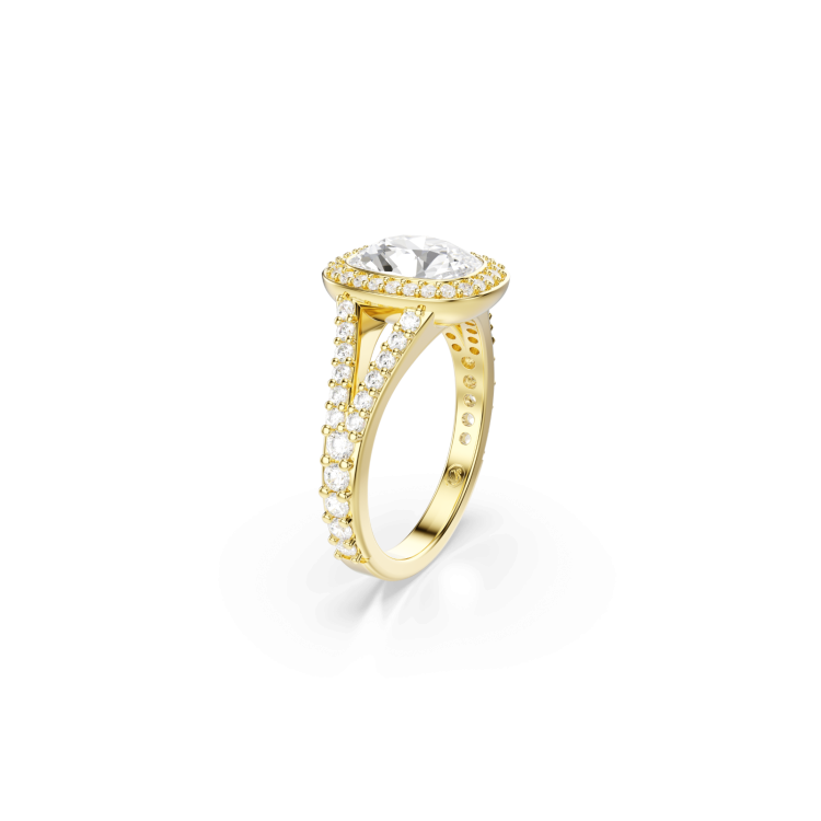 Una Angelic ring, Round cut, White, Gold-tone plated