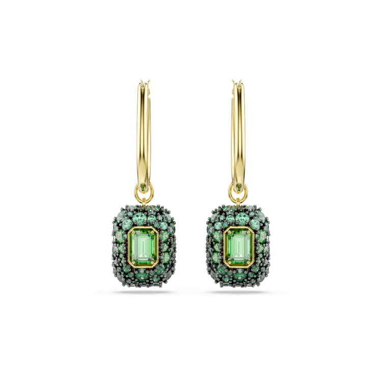 Sublima drop earrings, Octagon cut, Green, 18K gold finish
