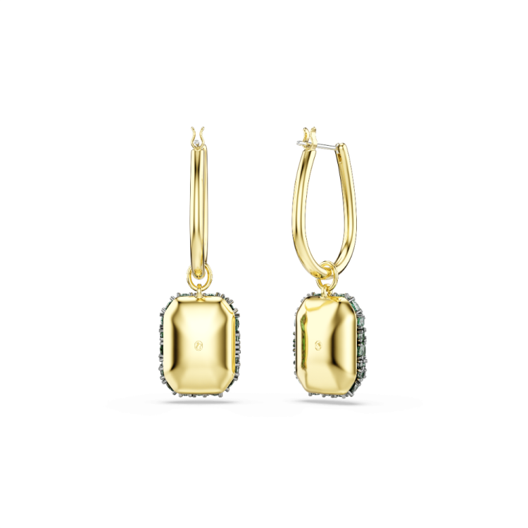 Sublima drop earrings, Octagon cut, Green, 18K gold finish
