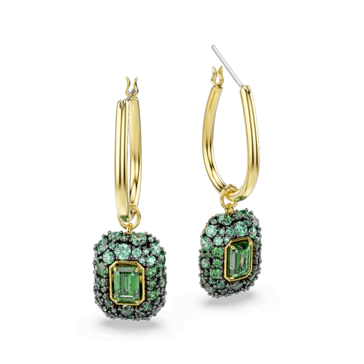 Sublima drop earrings, Octagon cut, Green, 18K gold finish