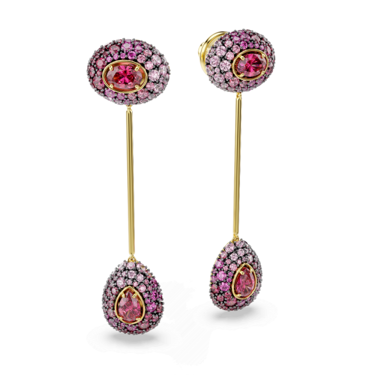 Sublima drop earrings, Pear cut, Red, 18K gold finish
