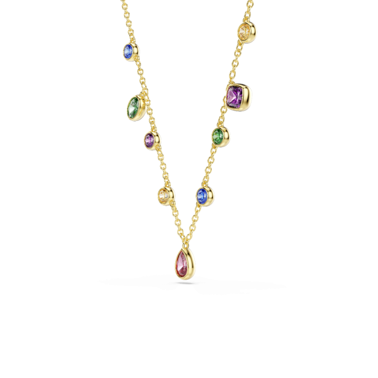 Imber necklace, Mixed cuts, Multicolored, 18K gold finish