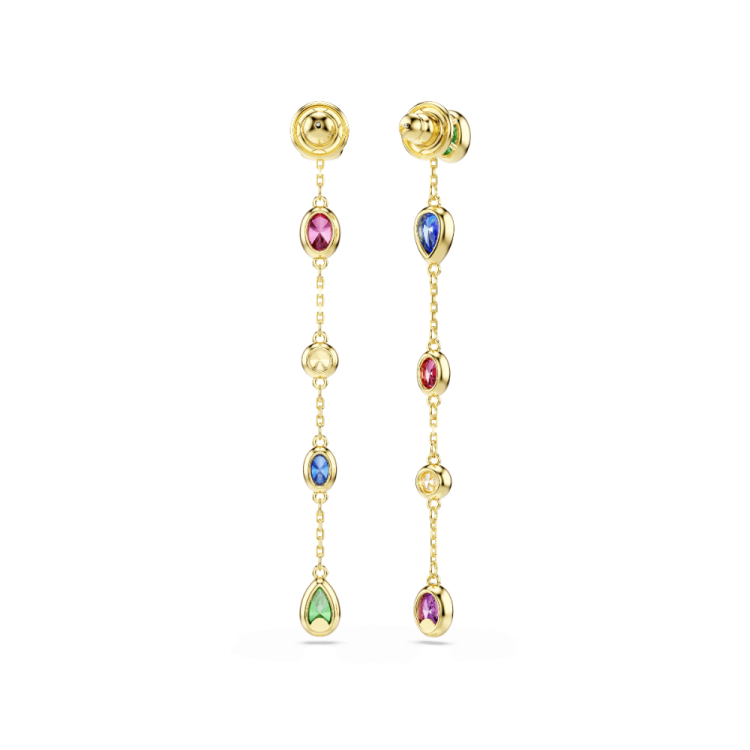 Imber drop earrings, Mixed cuts, Multicolored, 18K gold finish