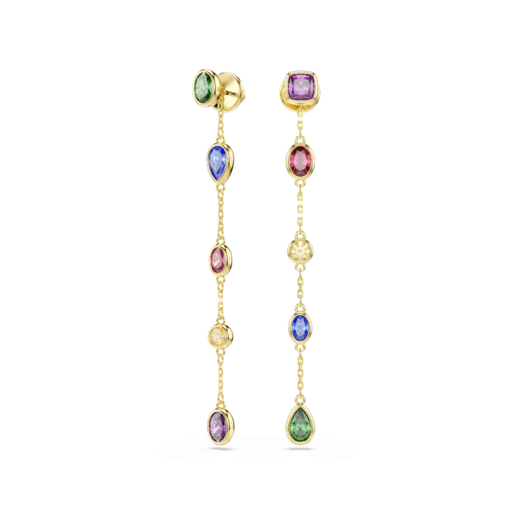 Imber drop earrings, Mixed cuts, Multicolored, 18K gold finish