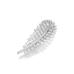 Vienna brooch, Mixed cuts, Feather, White, Rhodium plated