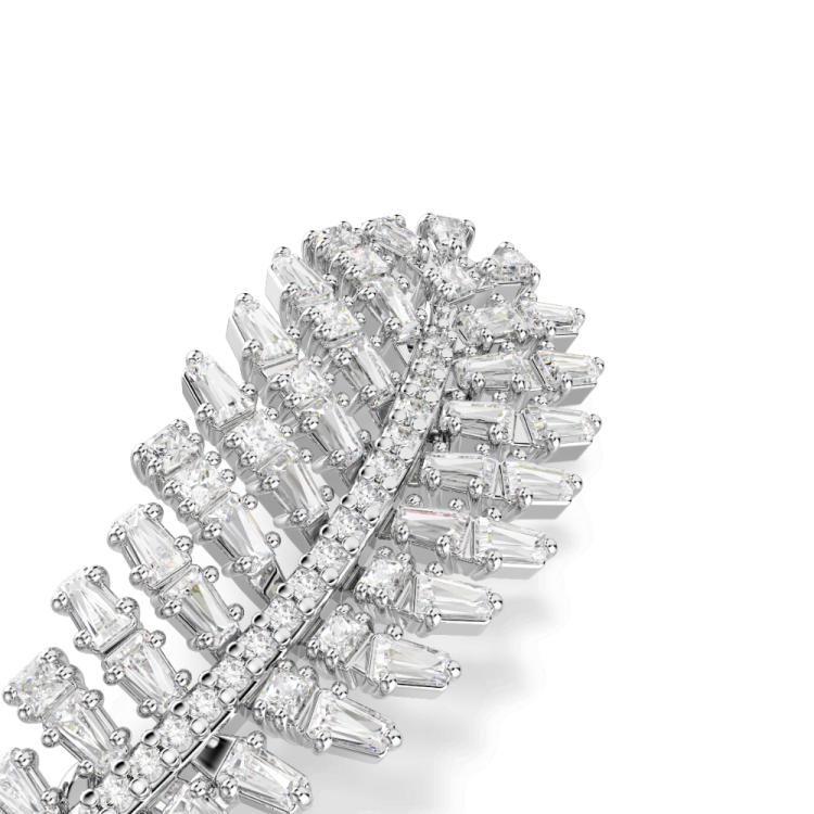 Vienna brooch, Mixed cuts, Feather, White, Rhodium plated