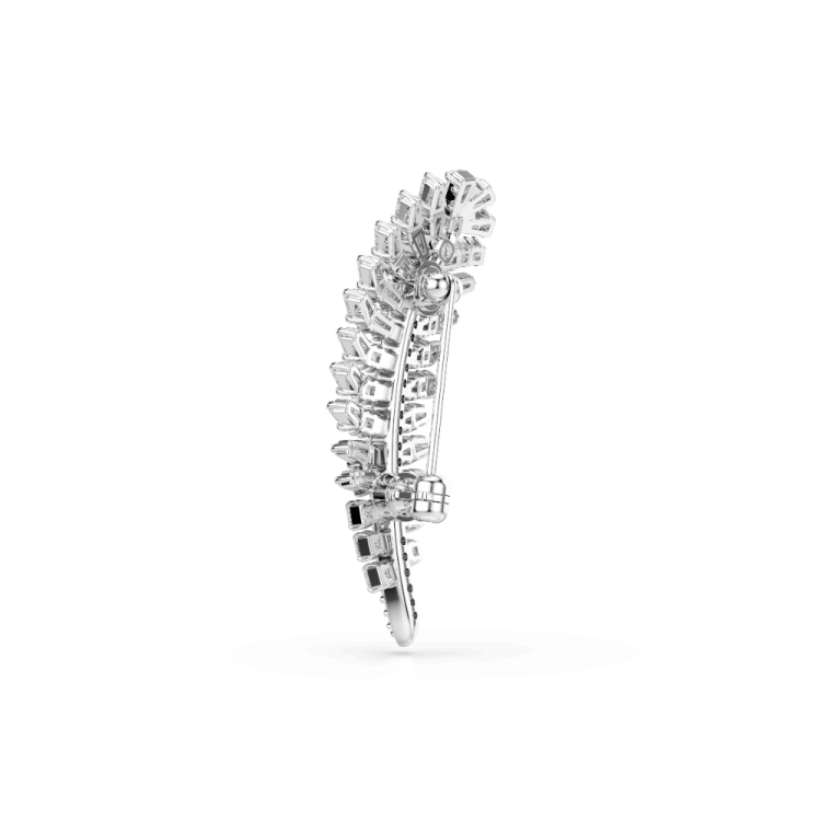 Vienna brooch, Mixed cuts, Feather, White, Rhodium plated