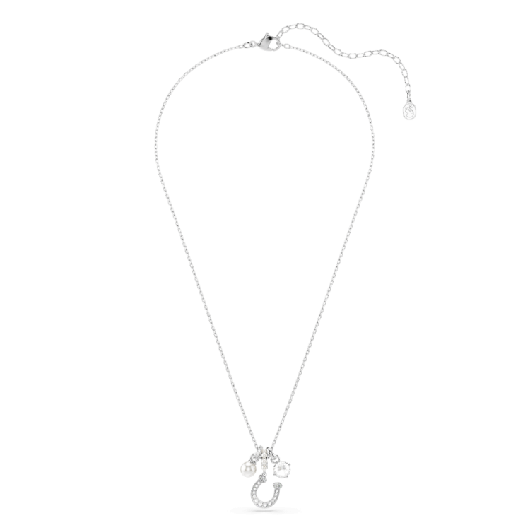 Symbolica pendant, Crystal pearl, Round cut, Pavé, Horseshoe, White, Rhodium plated