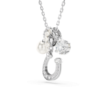 Symbolica pendant, Crystal pearl, Round cut, Pavé, Horseshoe, White, Rhodium plated