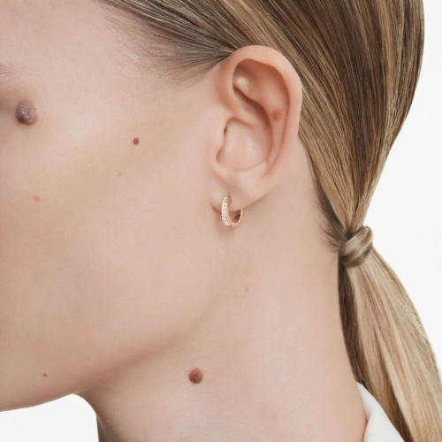 Matrix hoop earrings Round cut, White, Rose gold-tone plated