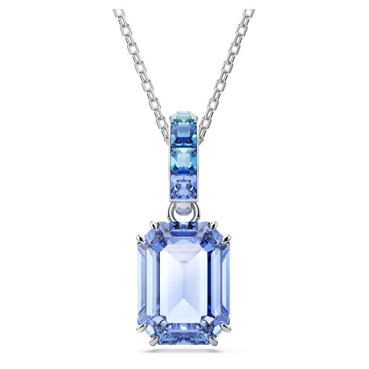 Millenia pendant Octagon cut, Blue, Rhodium plated