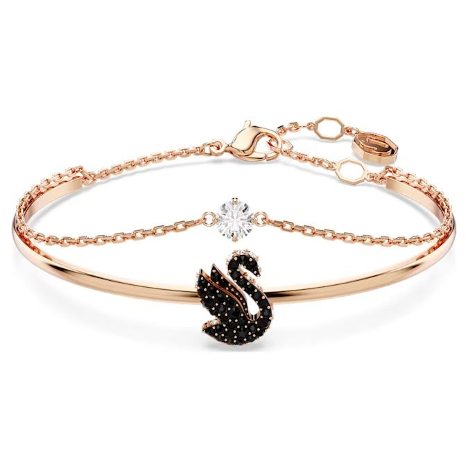 Swarovski Swan bangle Swan, Black, Rose gold-tone plated