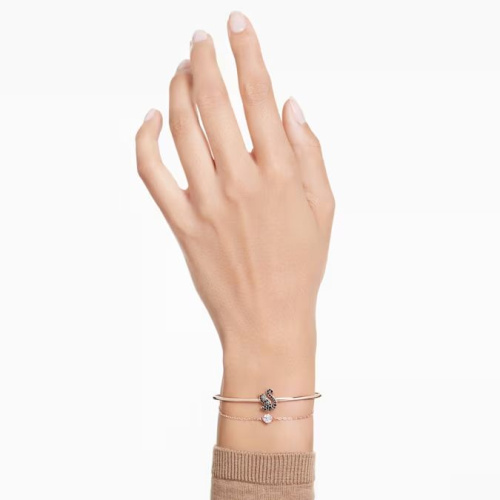 Swarovski Swan bangle Swan, Black, Rose gold-tone plated