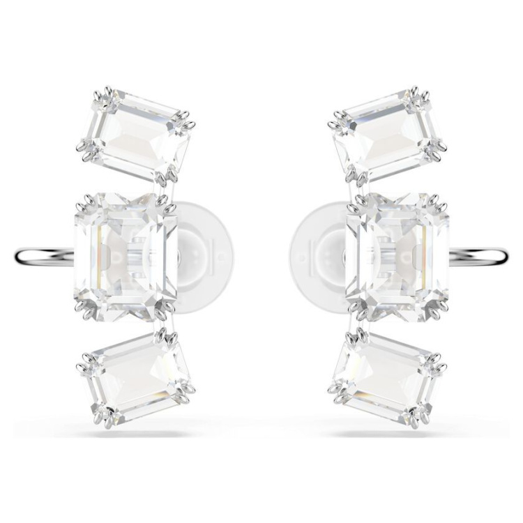 Millenia clip earrings Octagon cut, White, Rhodium plated