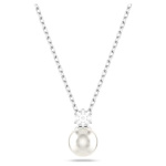 Matrix pendant Crystal pearl, Round cut, White, Rhodium plated