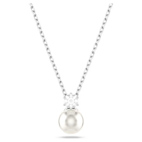 Matrix pendant Crystal pearl, Round cut, White, Rhodium plated