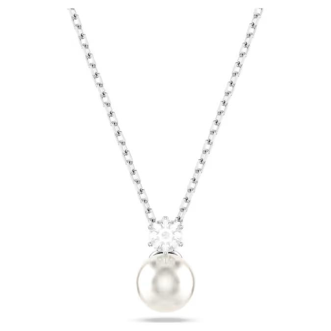 Matrix pendant Crystal pearl, Round cut, White, Rhodium plated