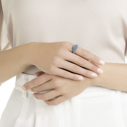 Stone Signet Ring, Blue, Rose-gold tone plated
