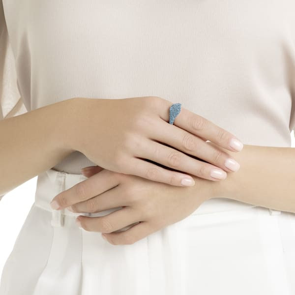 Stone Signet Ring, Blue, Rose-gold tone plated