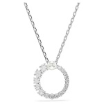 Matrix pendant Crystal pearl, Round cut, White, Rhodium plated