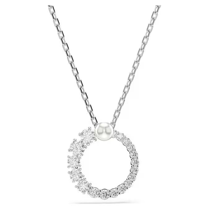 Matrix pendant Crystal pearl, Round cut, White, Rhodium plated