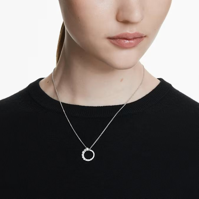 Matrix pendant Crystal pearl, Round cut, White, Rhodium plated