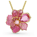 Idyllia pendant and brooch Pavé, Flower, Pink, Gold-tone plated