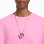 Idyllia pendant and brooch Pavé, Flower, Pink, Gold-tone plated