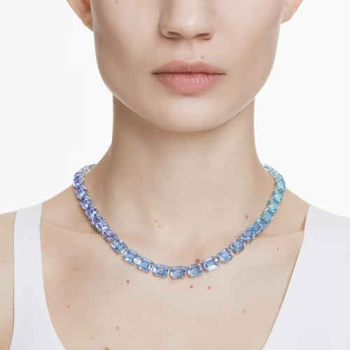 Millenia necklace Octagon cut, Color gradient, Blue, Rhodium plated