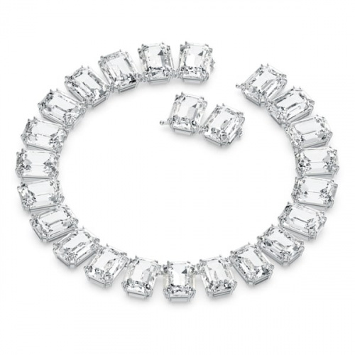 Millenia necklace Octagon cut crystals, White, Rhodium plated